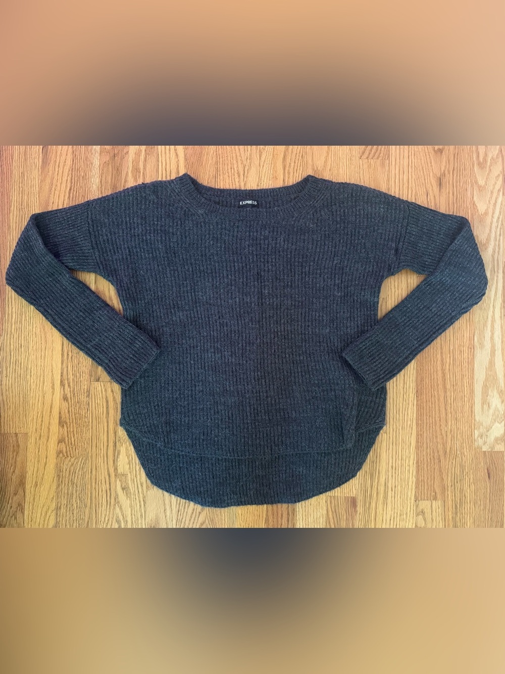 NWOT Express Women's Dark Charcoal Ribbed Crewneck Sweater